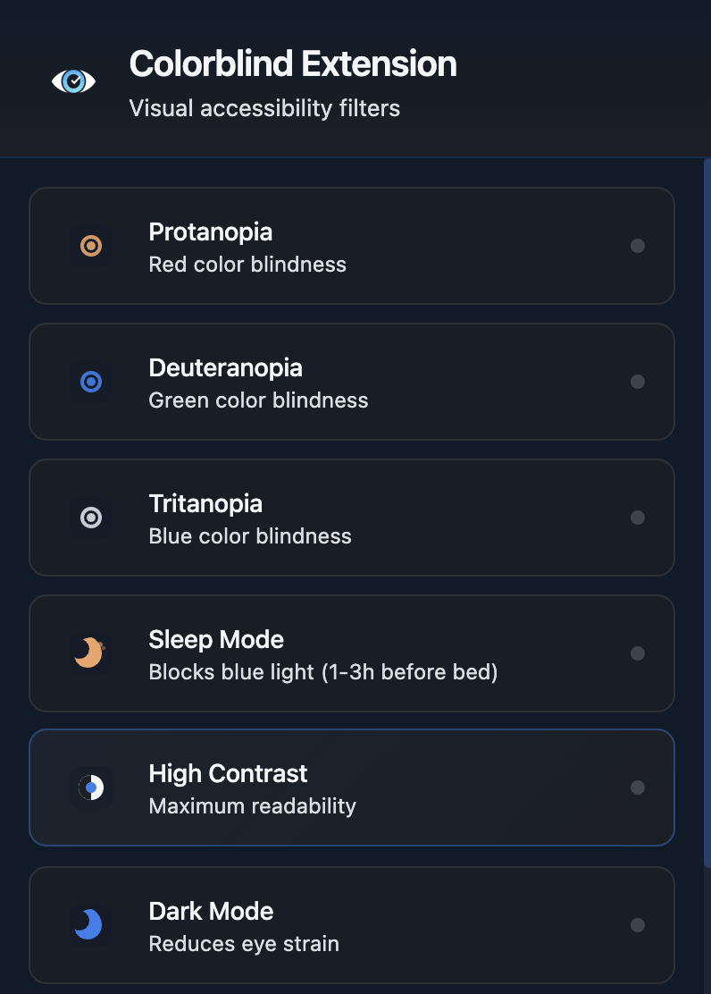 Color Blind Extension interface preview